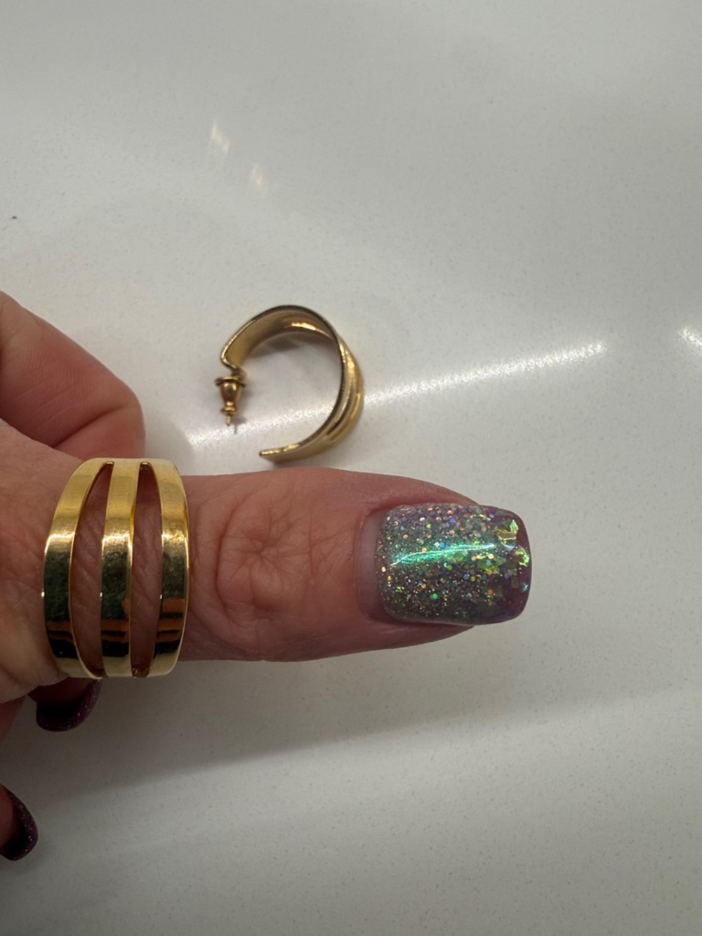 Gold-Tone Wide Band Ring and Hoop Earring Set - Gold